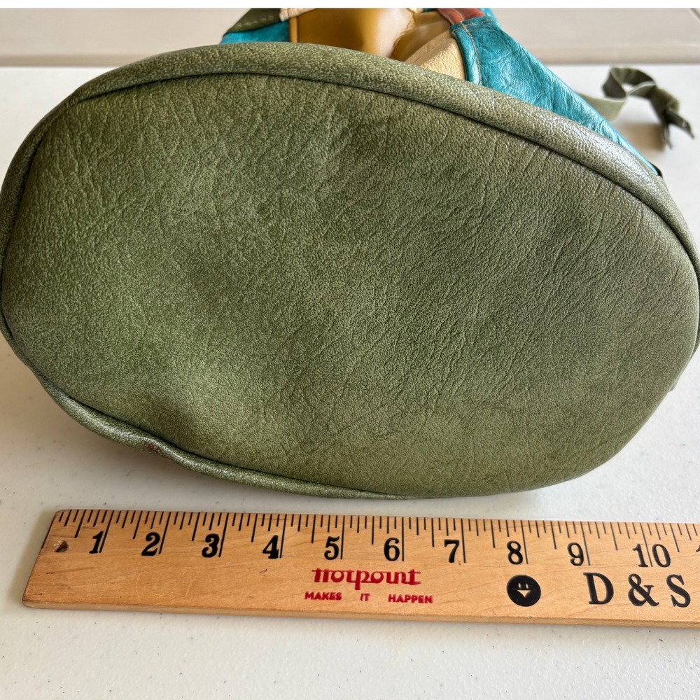 Vintage Patchwork Leather Bucket Bag Drawstring Boho Tote Small - Picture 4 of 6